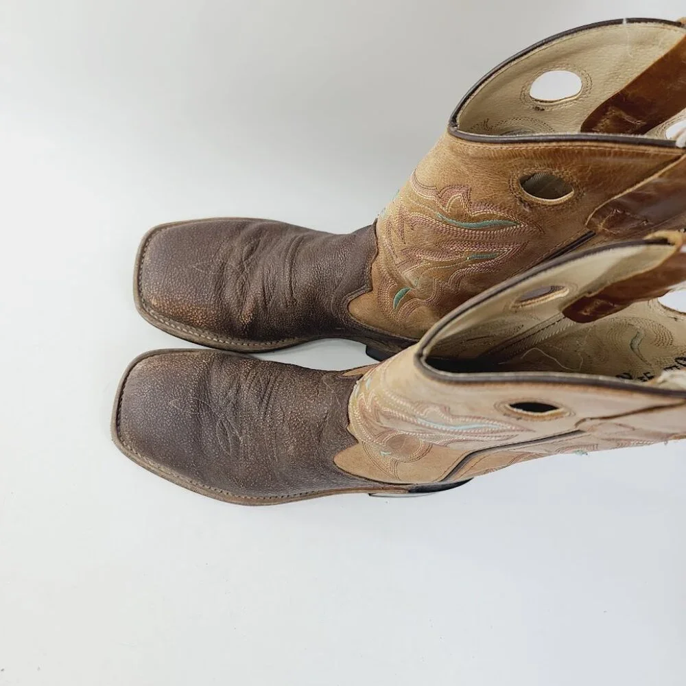 Old‎ West Kid's Brown Foot Tan Fry Top Square Toe Cowboy Western Boots Size 3.5